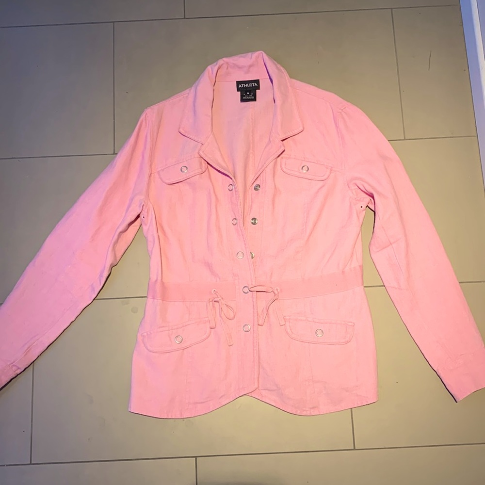 EUC ATHLETA pink linen utility jacket. Size M